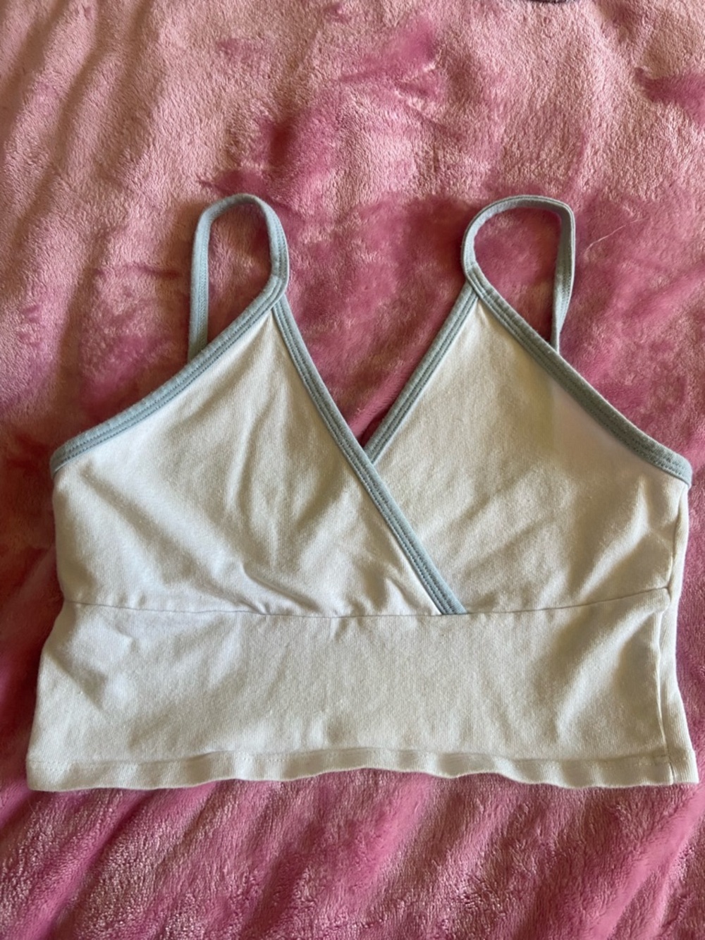 Brandy Melville White Top with Light Blue Trim
